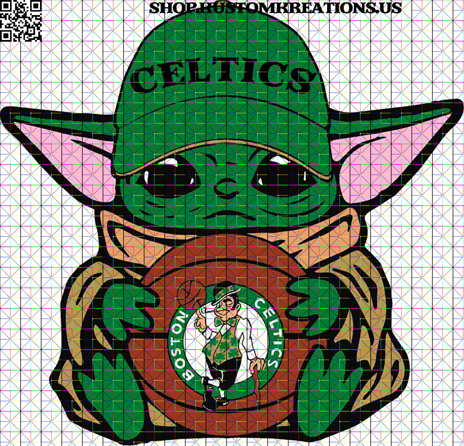 Baby Yoda with Celtics Basketball SVG Kustom Kreations