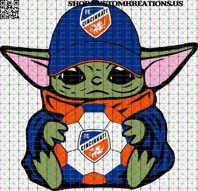 Baby Yoda with FC Cincinnati Soccer Ball SVG Kustom Kreations