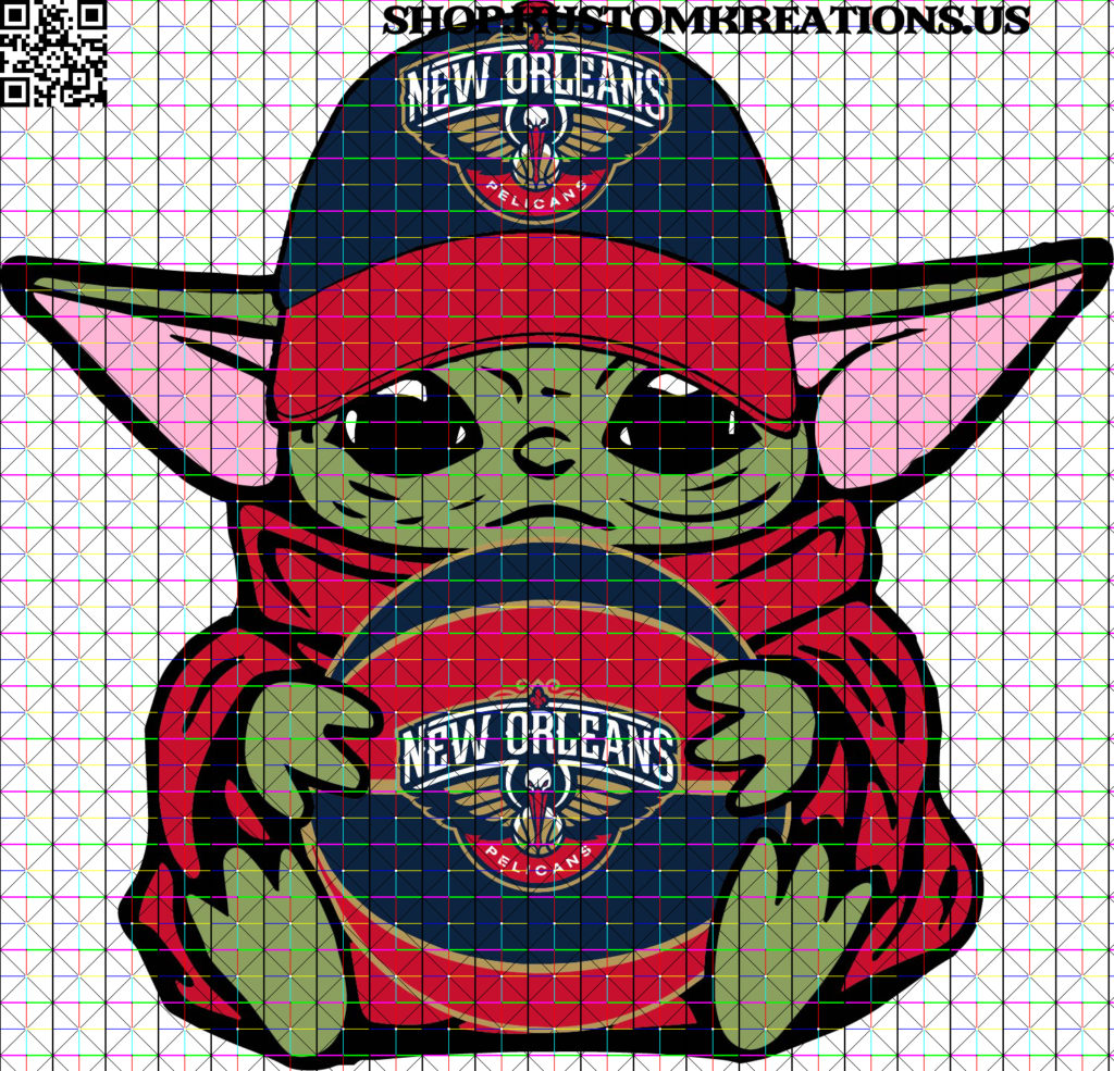 Baby Yoda with New Orleans Pelicans Basketball SVG Kustom Kreations
