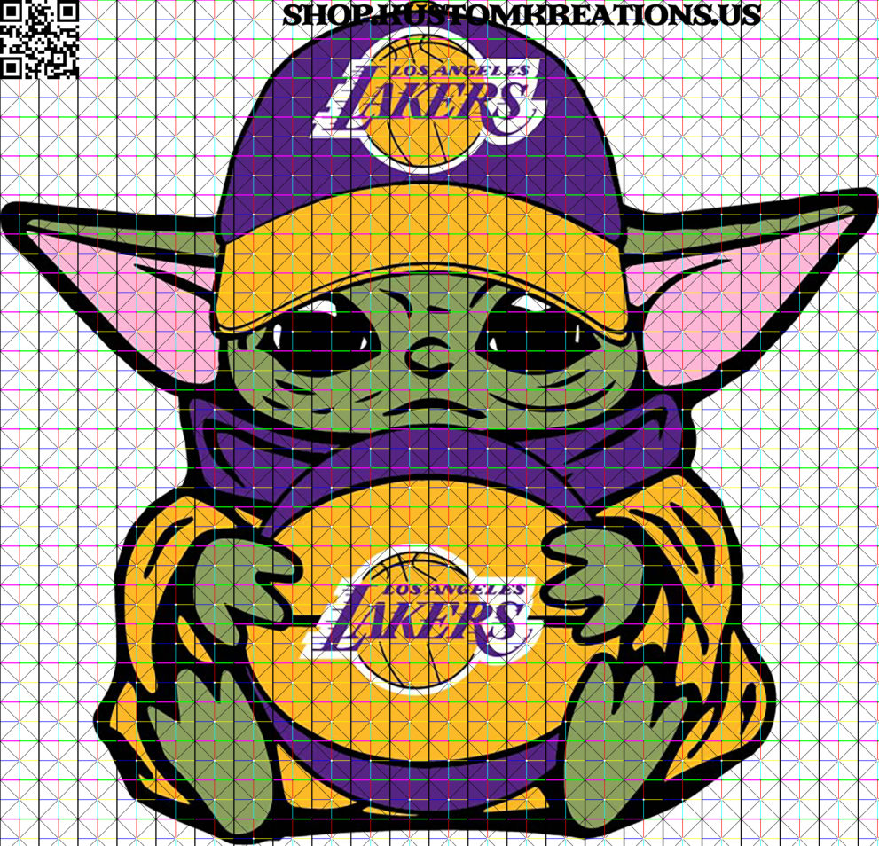 Download Baby Yoda with Los Angeles Lakers Basketball SVG | | Kustom Kreations